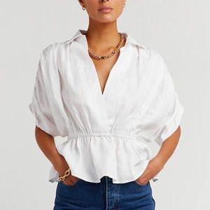 DISSH Weston White Linen Gathered Top